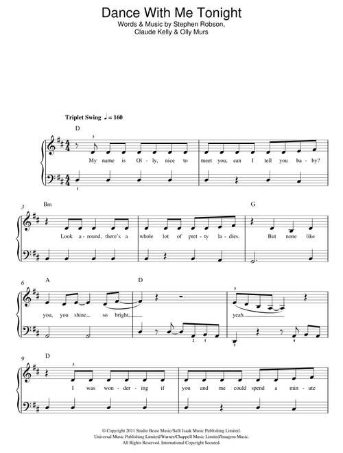 Dance With Me Tonight - Olly Murs (Easy Piano)