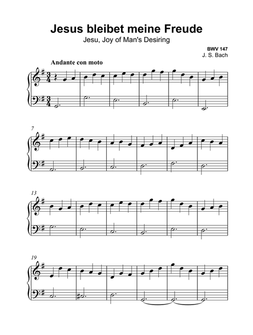 Jesu, Joy of Man's Desiring - BWV 147 (Arr. Émile Savoie) - Johann Sebastian Bach (Easy Piano)