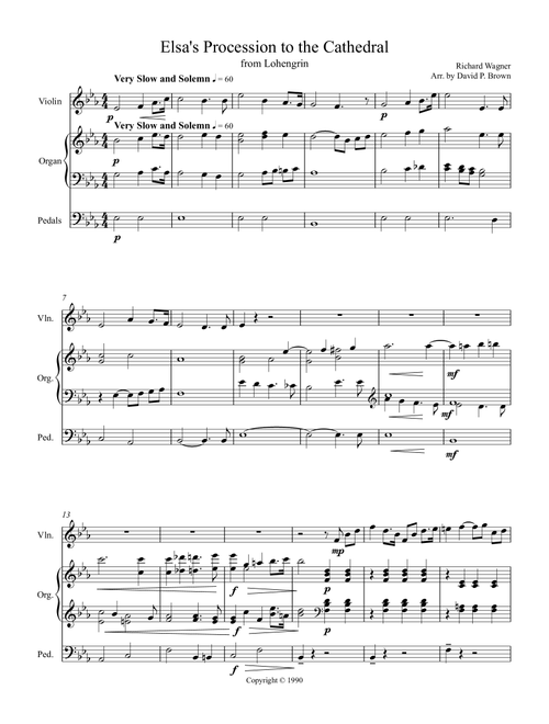 Elsa's Procession to the Cathedral (from Lohengrin) for Violin and Organ (Arr. David Brown) (Violin and Piano)