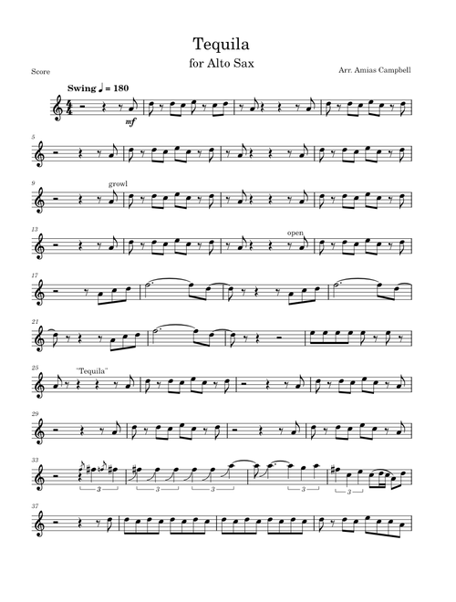 Tequila, for Alto Sax
