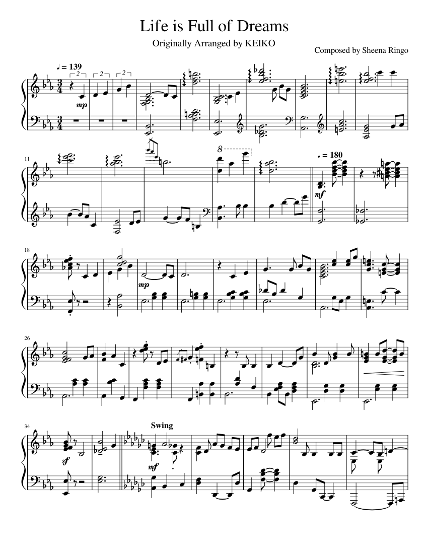 人生は夢だらけ-ピア/Life is Full of Dreams Sheet Music for Piano