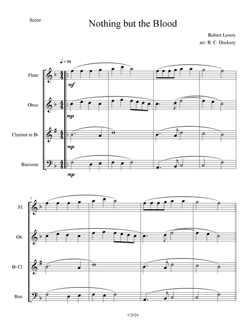 Nothing But the Blood (Woodwind Quartet) (Arr. B. C. Dockery) - Robert Lowry (Woodwind Ensemble)