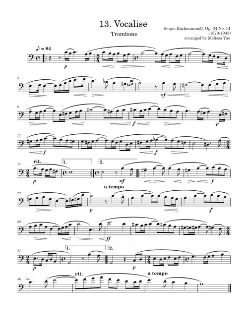 Vocalise Op. 34 No. 14 – Sergei Rachmaninoff Vocalise solo for Trombones