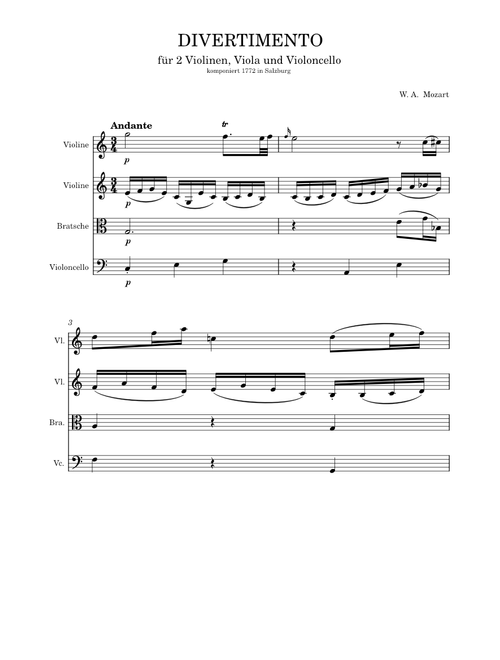 W. A. Mozart - Divertimento - F Major - KV138-2-Andante