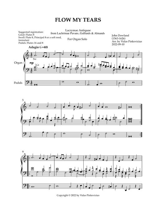 Flow My Tears (Organ Solo) (Arr. Vidas Pinkevicius) - John Dowland (Organ)