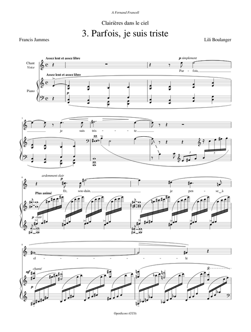 Boulanger, Lili - Clairières dans le ciel, No.3 - Parfois, je suis triste
