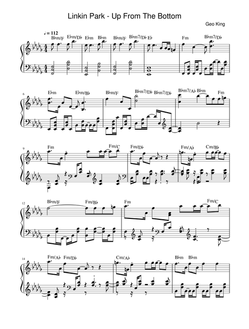 Up From The Bottom (Arr. Gregory King) - David Farrell, Joe Hahn, Brad Delson (Easy Piano)
