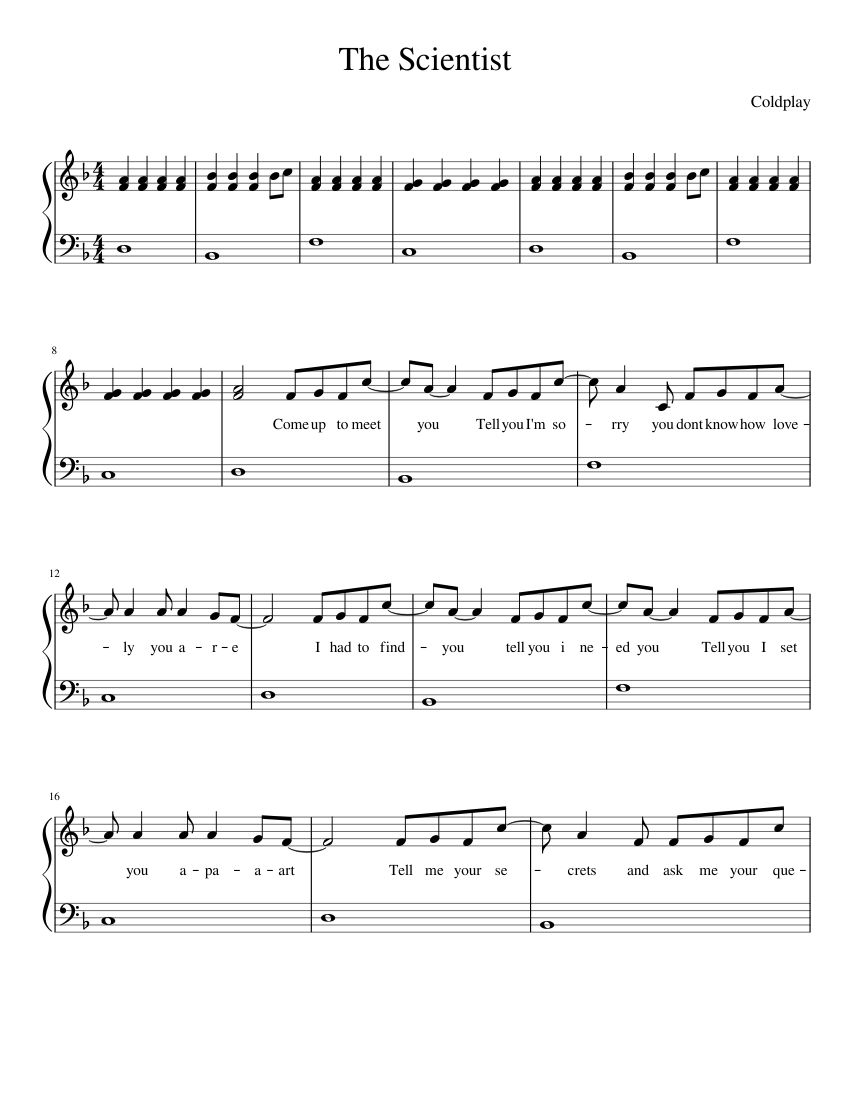 The Scientist Easy Piano Solo Sheet music for Piano Solo Musescore