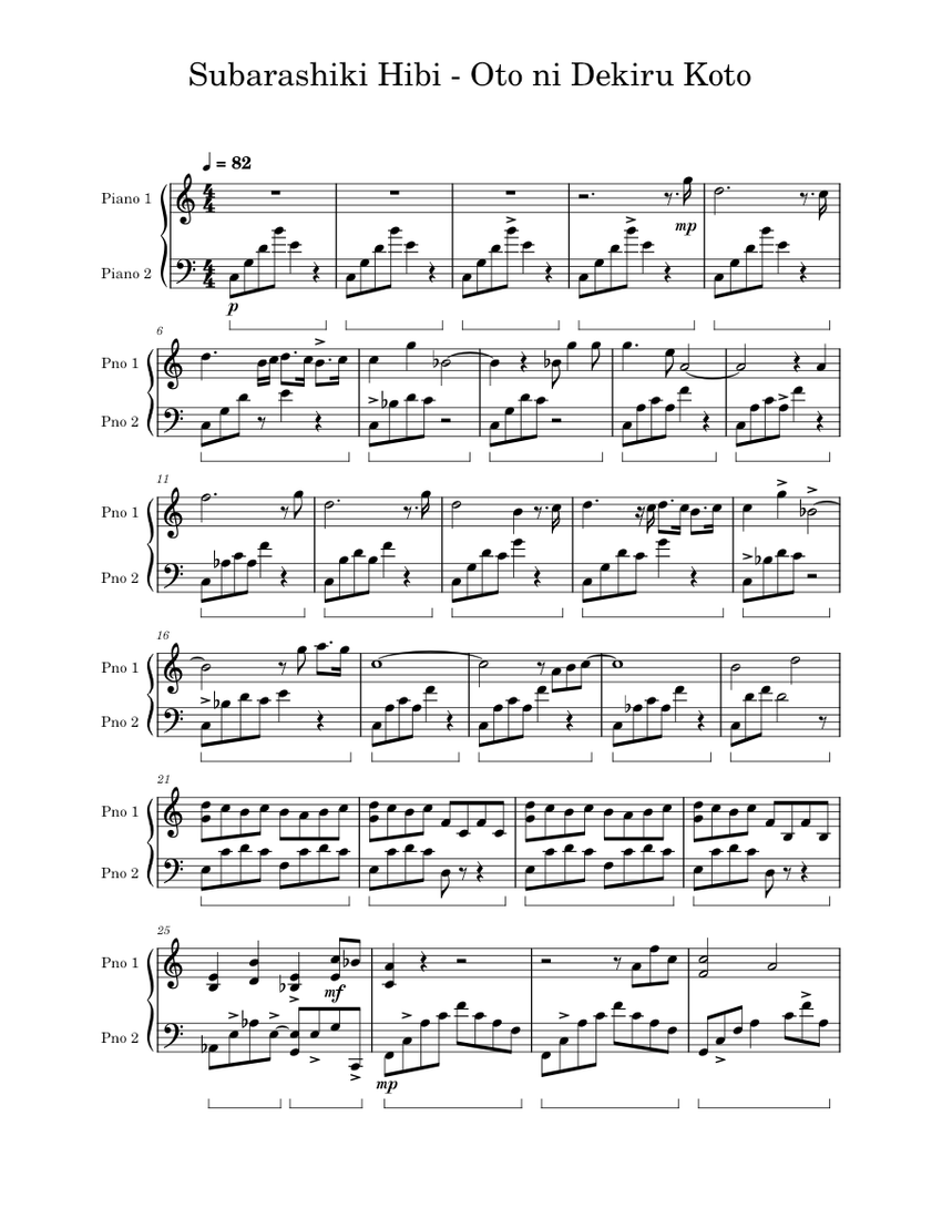 Subarashiki Hibi - Oto ni Dekiru Koto Sheet Music for Piano (Solo ...