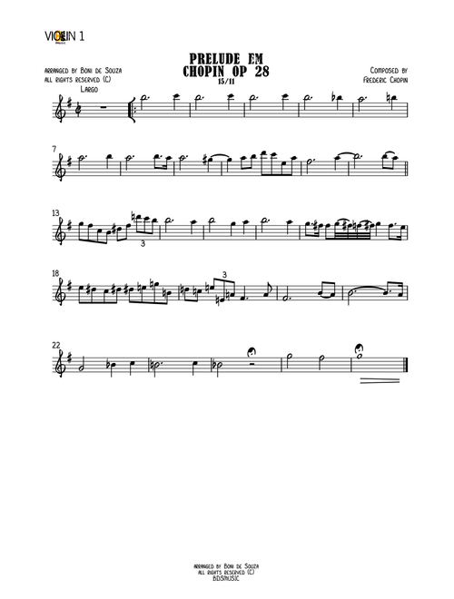 Prelude in Em opus 28 Chopin (Arr. Boni de Souza) - Frederic Chopin (1810-1849) (Large Ensemble)