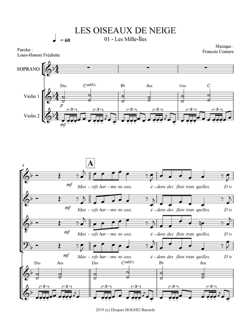 LES OISEAUX DE NEIGE - Les mille îles (Arr. Disques BOGHEI Records) - Francois Couture (Choral, SATB)