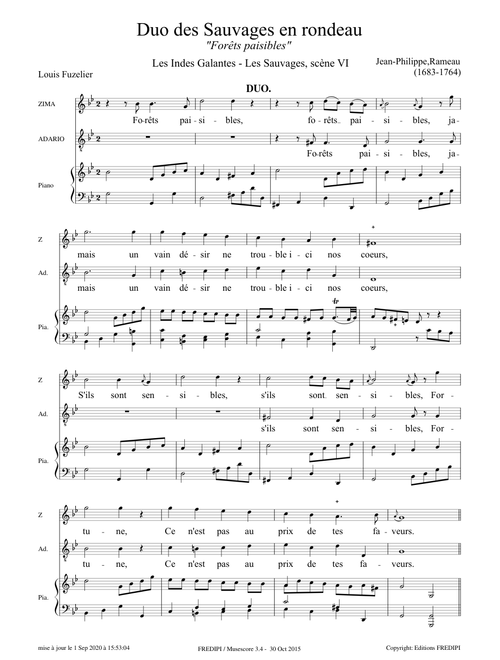 Les Indes Galantes , Scène VI, Duo des Sauvages en rondeau (Forêt paisible) - Jean-Philippe Rameau.