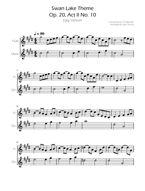 Swan Lake (theme) - Tchaikovsky - Flute and Oboe Duet (Arr. Ygor Nunes) (Instrumental Duet)