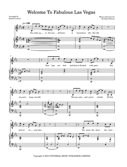 Welcome To Fabulous Las Vegas (Arr. Gabriel Lawson) - Brandon Flowers (Piano Vocal)