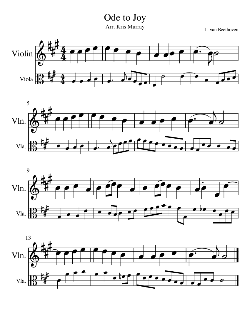 Ode to Joy Sheet music for Violin Viola String Duet Musescore