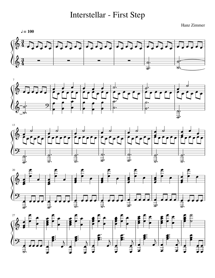 abrazo Apto Roble Interstellar - First Step Sheet music for Piano (Solo) | Musescore.com