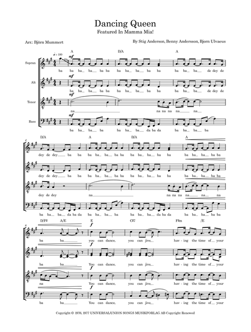 Dancing Queen (Arr. Björn Mummert) - ABBA (Choral, SATB)