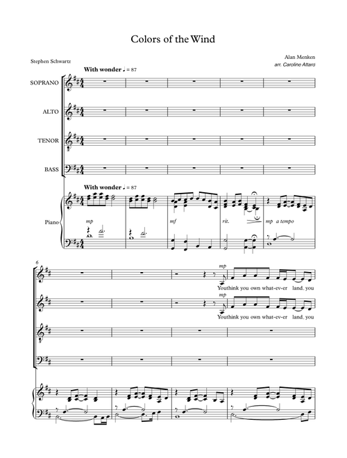 Colors Of The Wind (Arr. Caroline Attard) - Vanessa Williams (Choral, SATB)