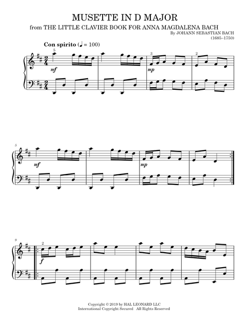 Musette in D major, BWV Anh.126 – Johann Sebastian Bach (Easy Piano)