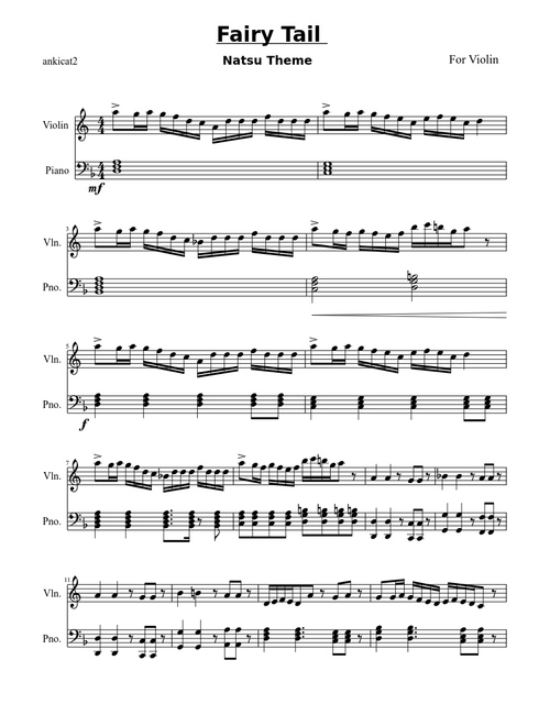 Natsu Theme/ Fairy Tail for Violin