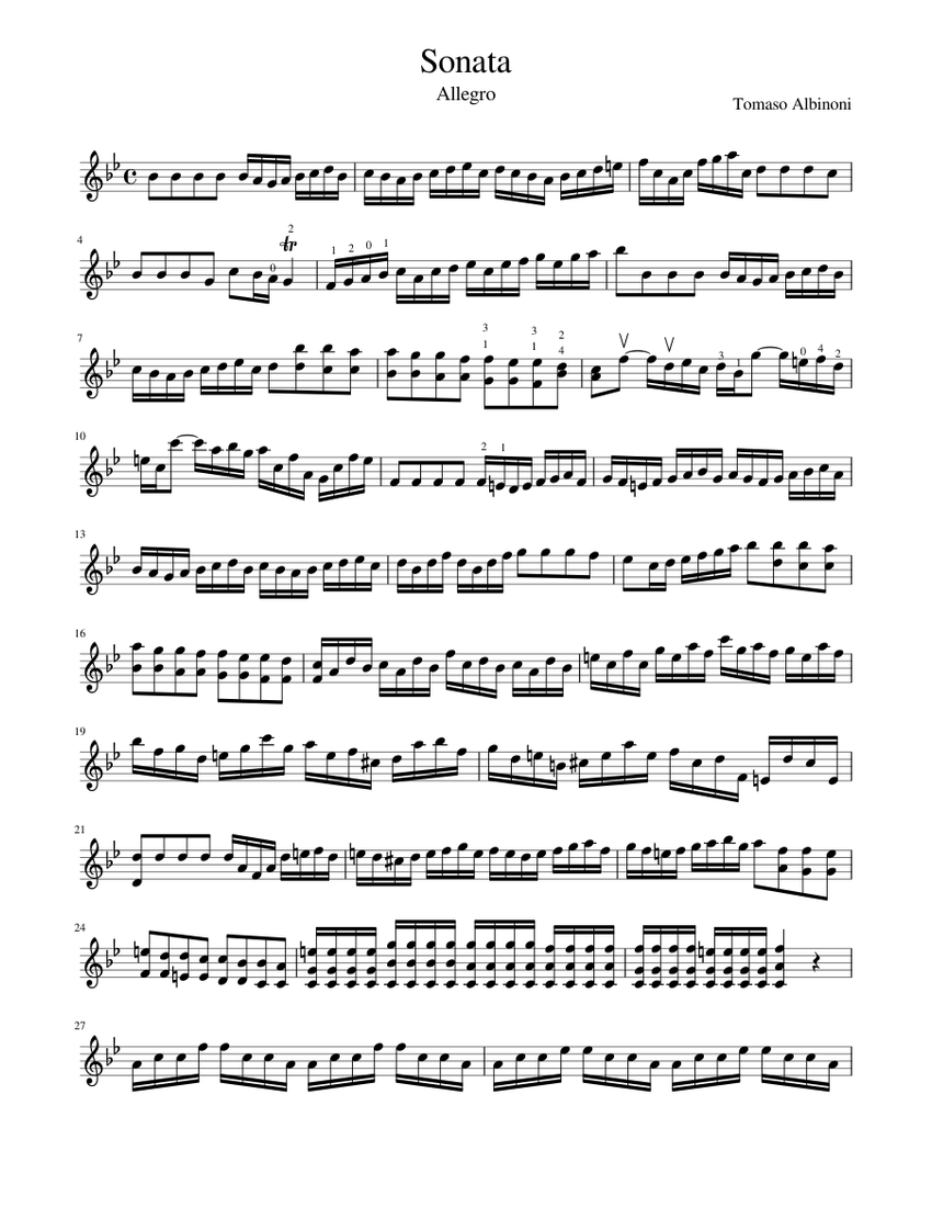 Sonata for violin solo by Tomaso Albinoni Sheet music for Violin (Solo ...