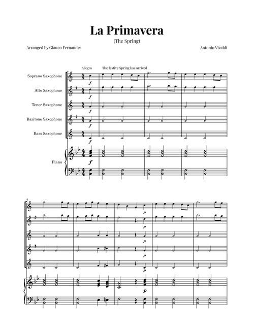La Primavera (The Spring) by Vivaldi - Saxophone Quintet with Piano (Arr. Glauco Fernandes) - Antonio Vivaldi (Woodwind Ensemble)