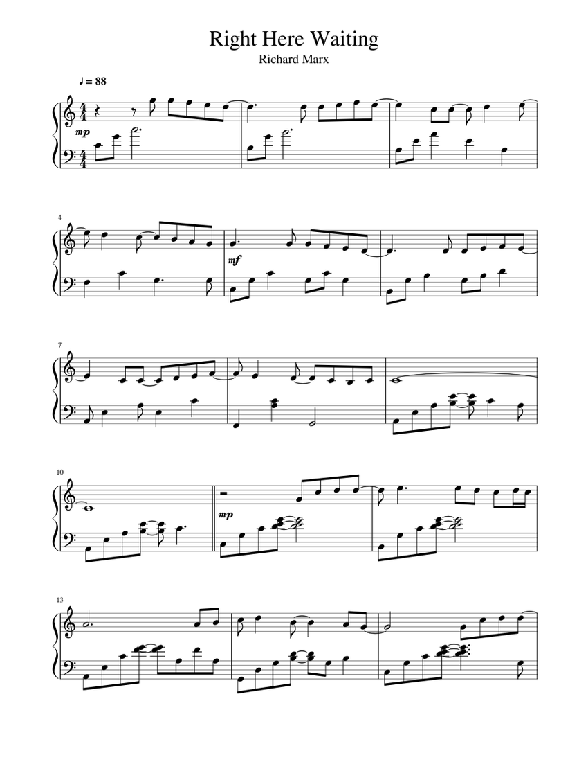Richard Marx Right Here Waiting piano tutorial