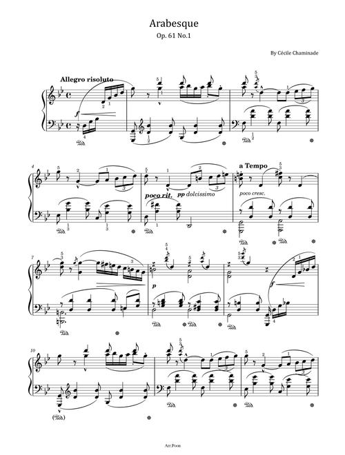 Chaminade - Arabesque - Op. 61 No.1 - In G Minor - Original With Fingered - For Piano Solo (Arr. poon) - Cécile Chaminade (Piano Solo)
