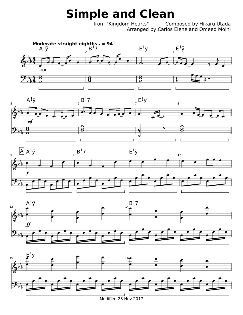 soporte Geografía alojamiento Simple and Clean From Kingdom Hearts Sheet music for Piano (Solo) |  Musescore.com