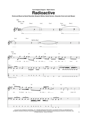 Radioactive โ Imagine Dragons - guitar/bass/drums, chords, lyrics on ...