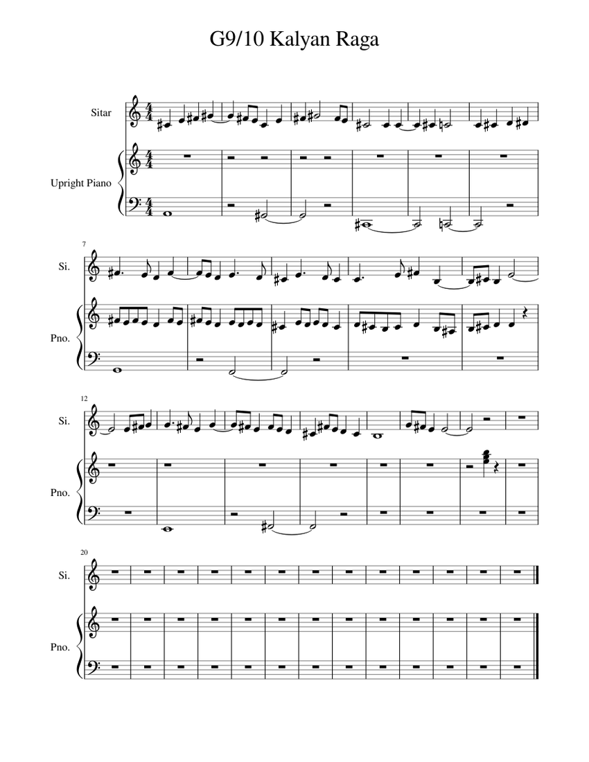 G9 10 Kalyan Raga Sheet music for Piano, Sitar (Mixed Duet) | Musescore.com