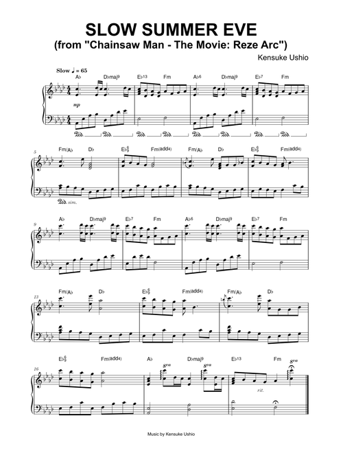 Slow summer eve (from Chainsaw Man – The Movie: Reze Arc) - Kensuke Ushio (Piano)