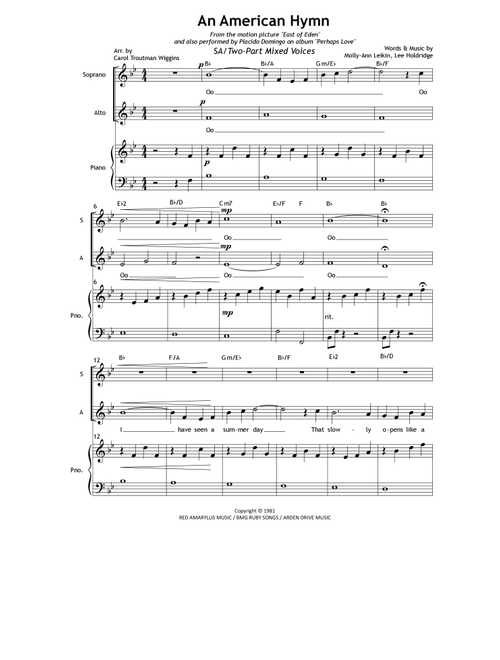An American Hymn (Arr. Carol Troutman Wiggins [ASCAP]) - Molly Ann Leiken, Lee Holdridge (Choral, 2-Part)