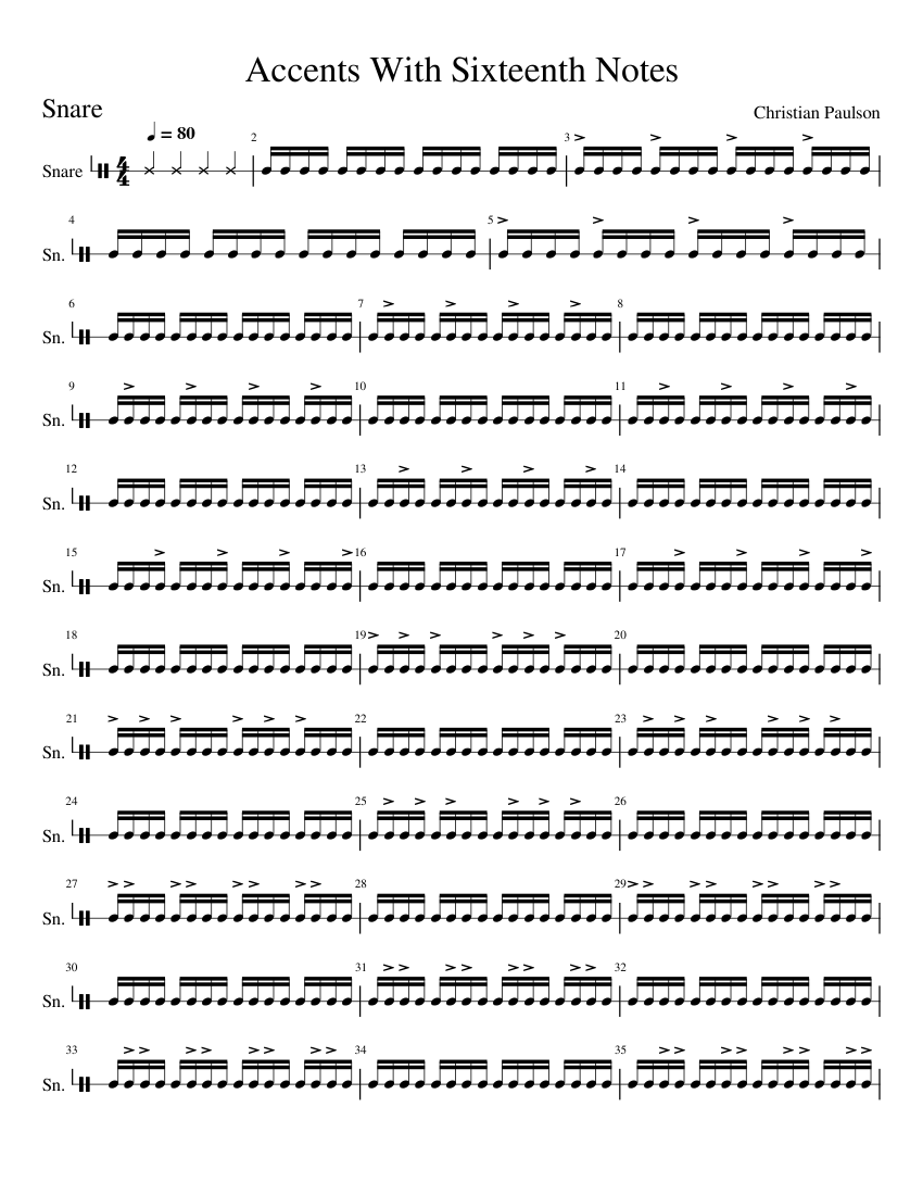 Accents With Sixteenth Notes Sheet Music for Snare drum (Solo ...