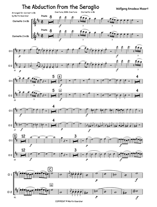 Die Entführung aus dem Serail K. 384 -Overture / The Abduction from the Seraglio K. 384 -Ouverture (Arr. Martin Kaercher) - Wolfgang Amadeus Mozart (Clarinet Duet)