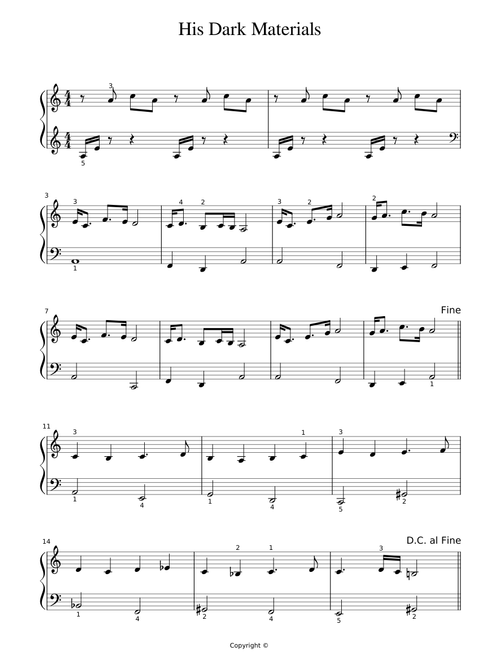 His Dark Materials Theme - EASY ARRANGEMENT