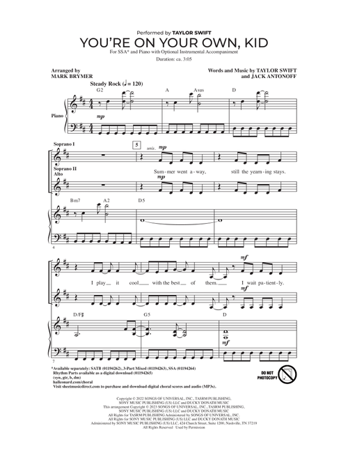 You're On Your Own, Kid (arr. Mark Brymer) - Taylor Swift (Choral, SSA)