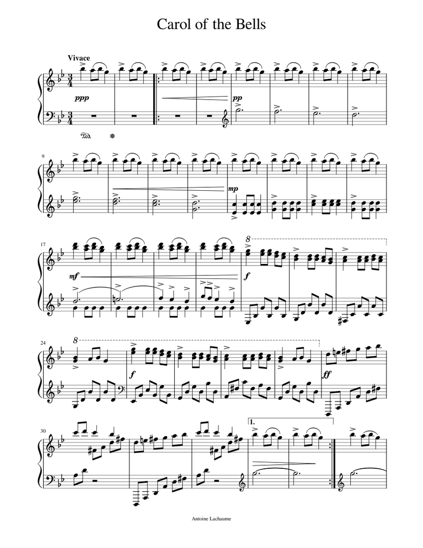 Carol of the Bells Sheet Music for Piano (Solo) easy | MuseScore.com