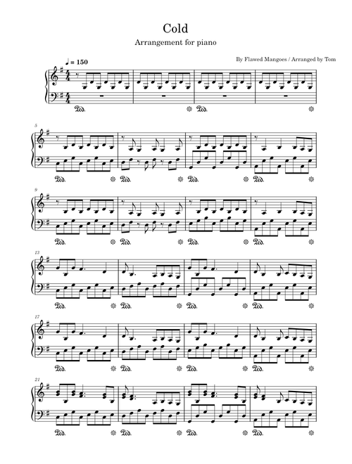Cold – Flawed Mangoes - Arrangement for Piano