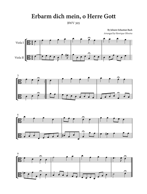 Erbarm dich mein, o Herre Gott (Viola Duet) - Johann S. Bach (Arr. Henrique Oliveira) - Johann S Bach (Viola Duet)