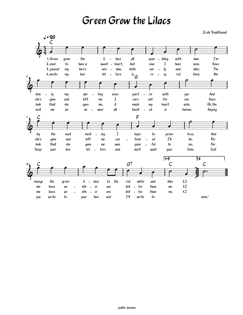 Green Grow The Lilacs Lead Sheet With Lyrics Sheet Music For Piano 