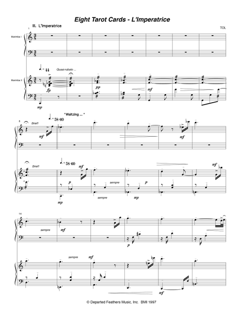 Eight Tarot Cards for Madam Rubio ... L'Imperatrice (1997) for two marimbas - Thomas Oboe Lee (Small Ensemble)