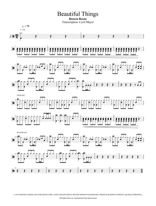 Beautiful Things (Arr. Cyril Mayer) - Benson Boone (Drums)