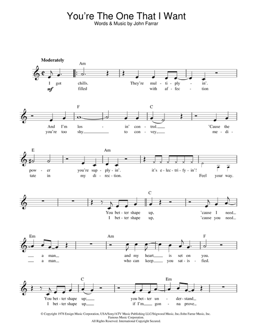 You're The One That I Want (from Grease) - John Travolta, Olivia Newton-John (Lead Sheet - Fake Book)
