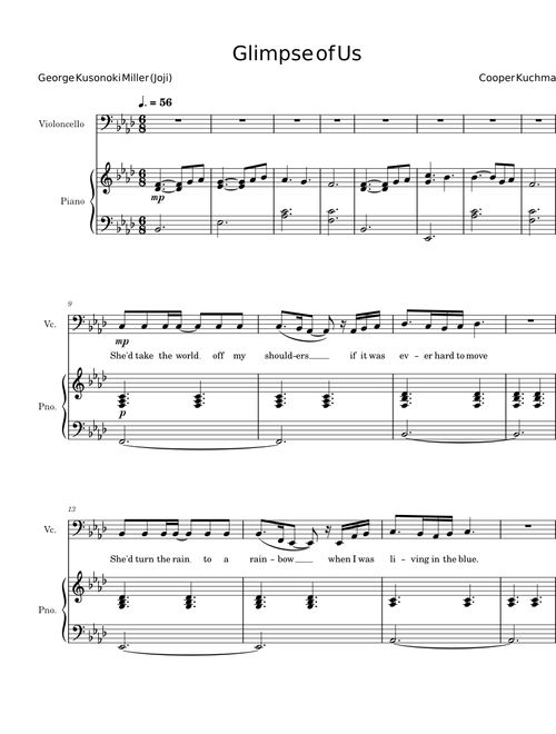 Glimpse of Us – Joji (for cello and piano duet)
