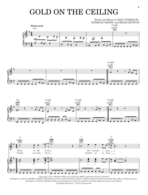 Gold On The Ceiling - The Black Keys (Piano-Vocal-Guitar)