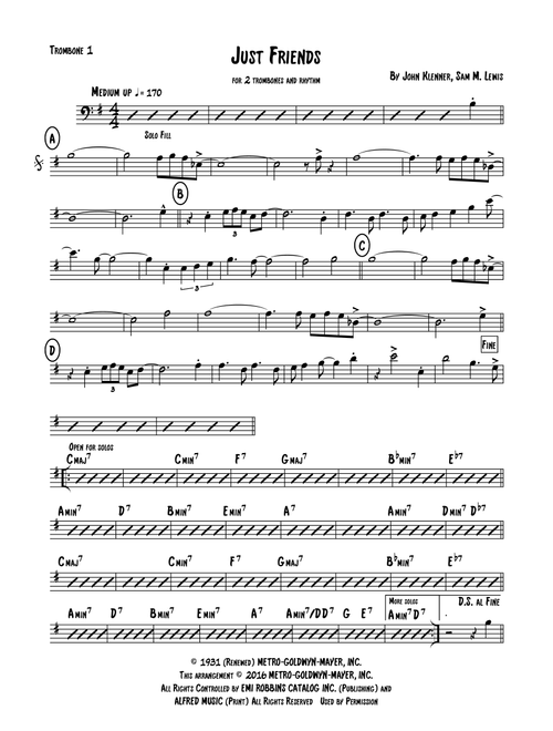 Just Friends (Arr. Andy Derrick) - Sam M. Lewis, John Klenner (Trombone Duet)