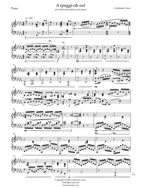 Arpeggi-oh no! (piano accompaniment for solo clarinet or saxophone) - Guillaume Turco (Instrumental Duet and Piano)