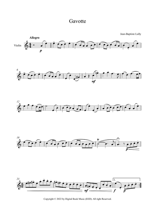 Gavotte - Jean-Baptiste Lully (Violin) (Arr. Digital Book Music) (Violin Solo)