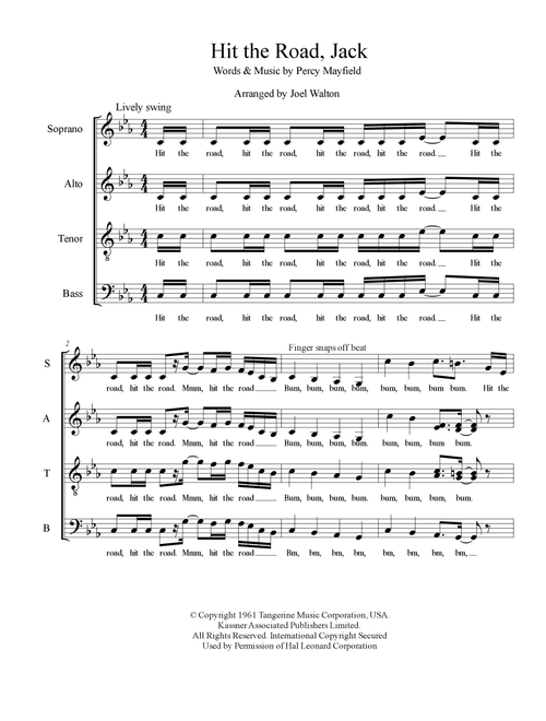 Hit The Road Jack (Arr. Joel Walton) - Percy Mayfield (Choral, SATB)
